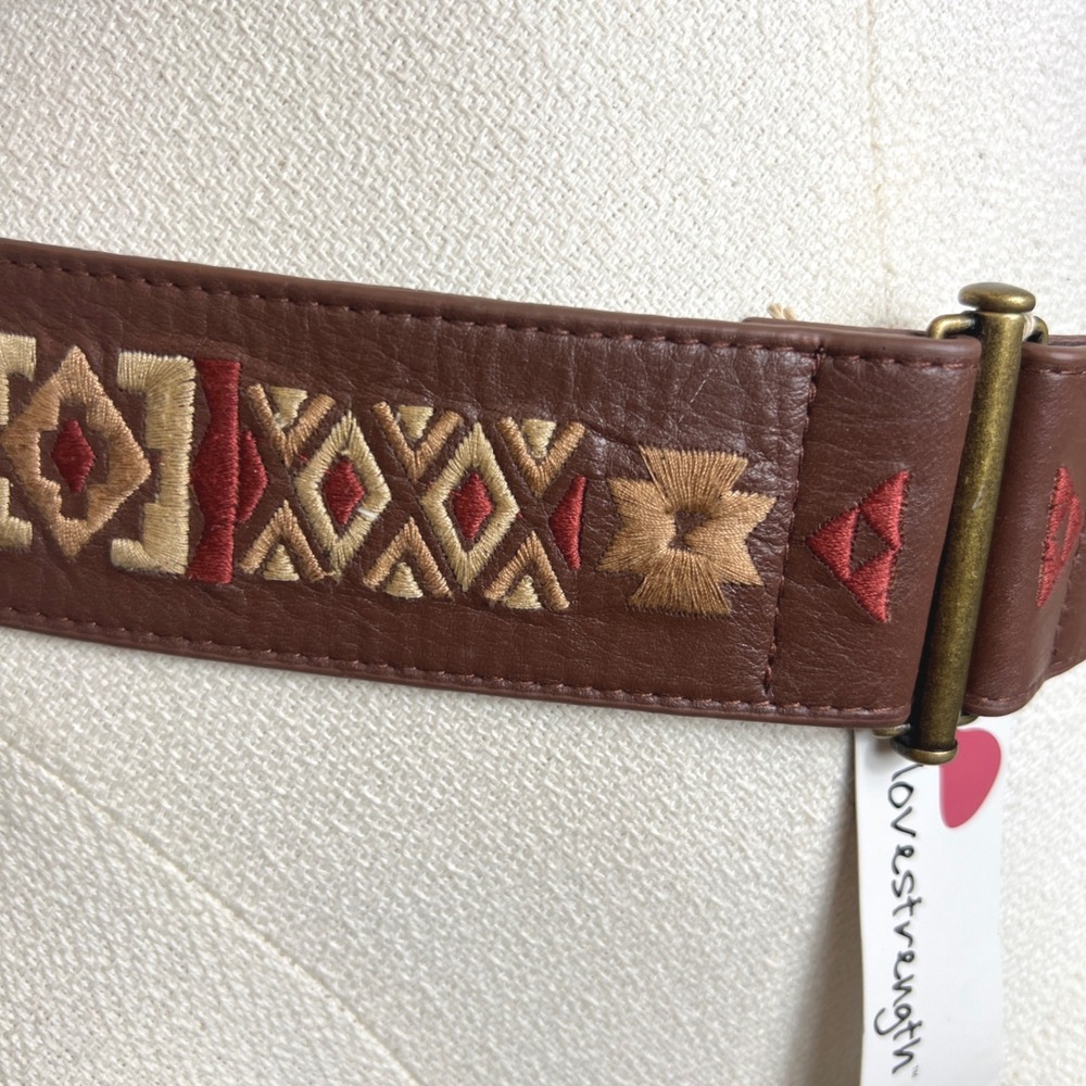 Women Brown Leather Embroidered Elastic Waist Cinch Belt Southwestern Festival
